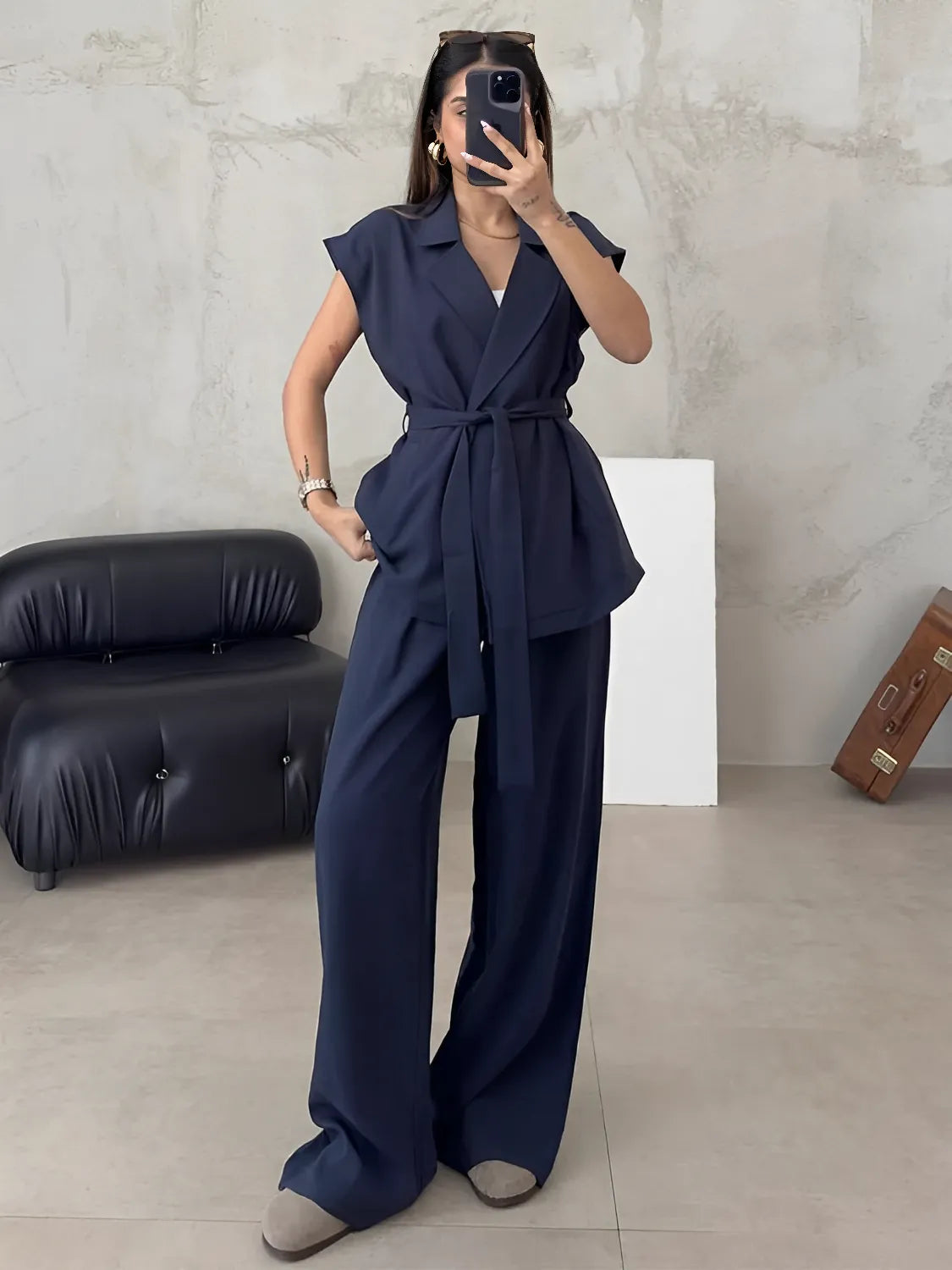Conjunto Alfaiataria com Blusa de Amarração e Calça Pantalona - Dominique