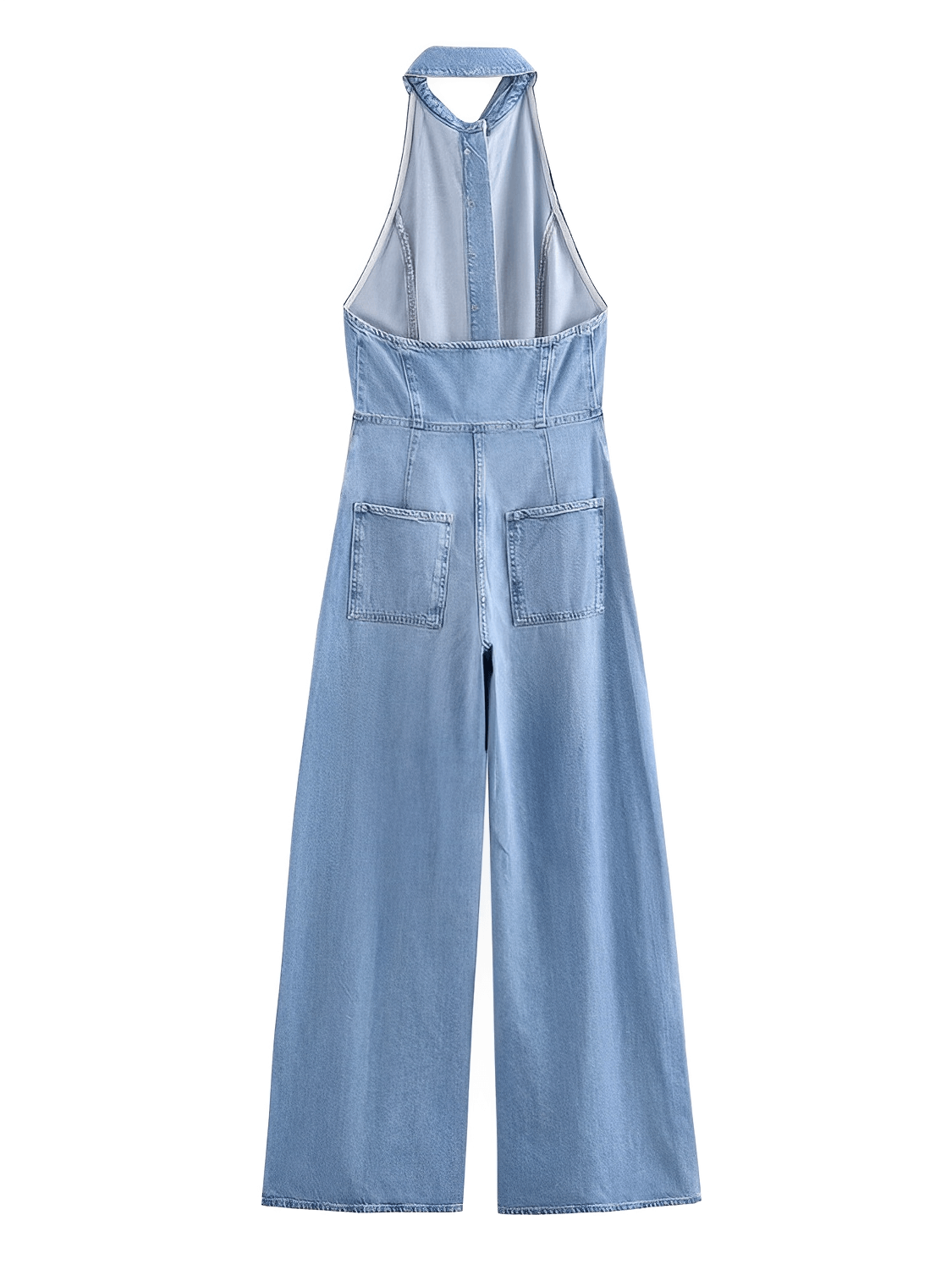 Macacão Feminino Jeans com Decote Nadador e Abertura Frontal em Botões Modelagem Wide Leg - Jordana