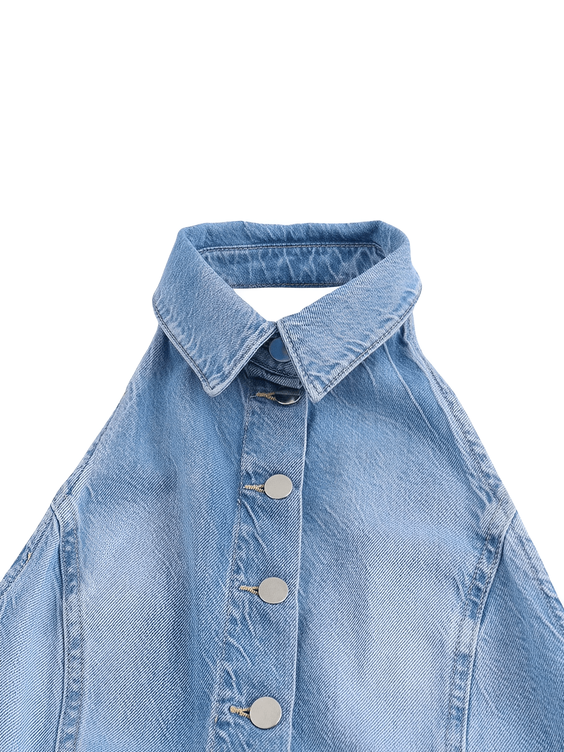 Macacão Feminino Jeans com Decote Nadador e Abertura Frontal em Botões Modelagem Wide Leg - Jordana