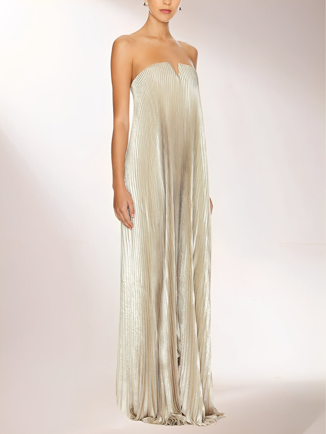 Vestido Longo Plissado Acetinado Tomara que Caia Assimétrico - Éris