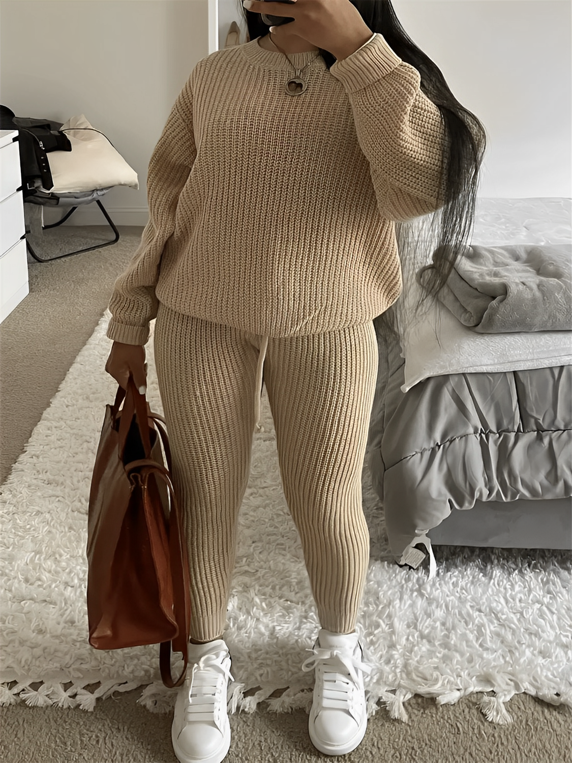 Conjunto de Tricô com Suéter Oversized e Calça Legging Ajustável – Ranya