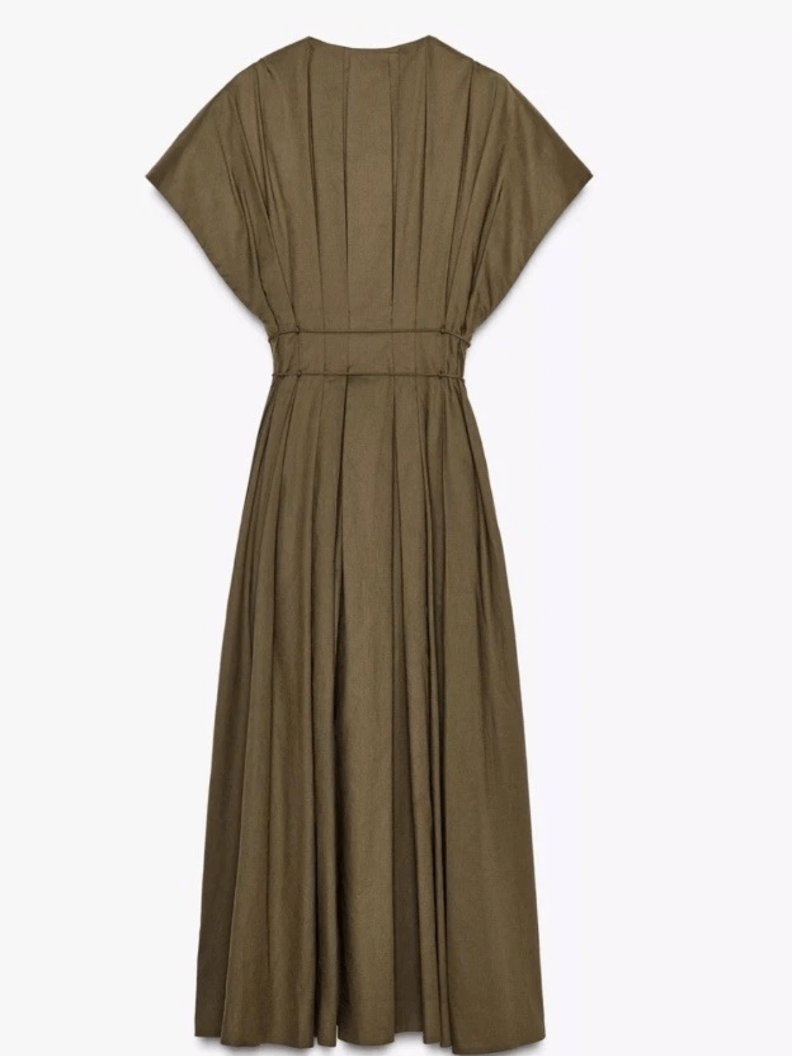 Vestido Feminino Maxi Estruturado Modelagem Evasê com Mangas Morcego Amarração Franzida na Cintura e Bolsos Laterais – Talita