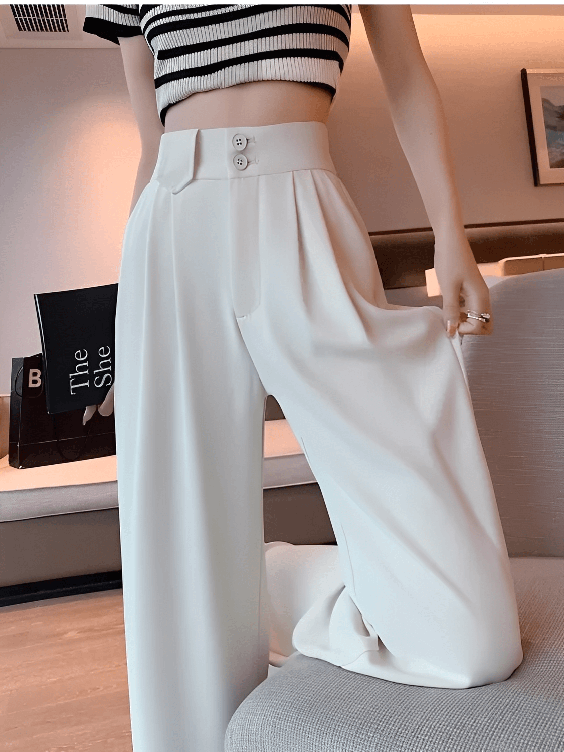 Calça Alfaiataria Wide Leg Cintura Alta com Lenço Removível – Amara