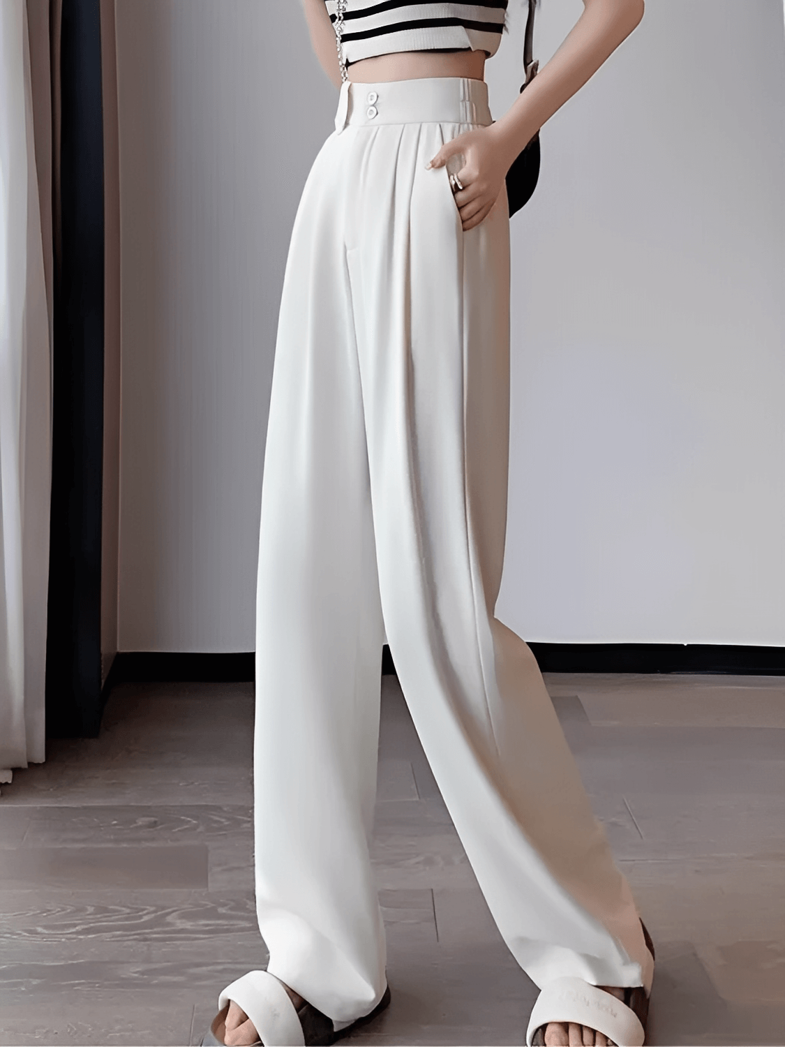 Calça Alfaiataria Wide Leg Cintura Alta com Lenço Removível – Amara