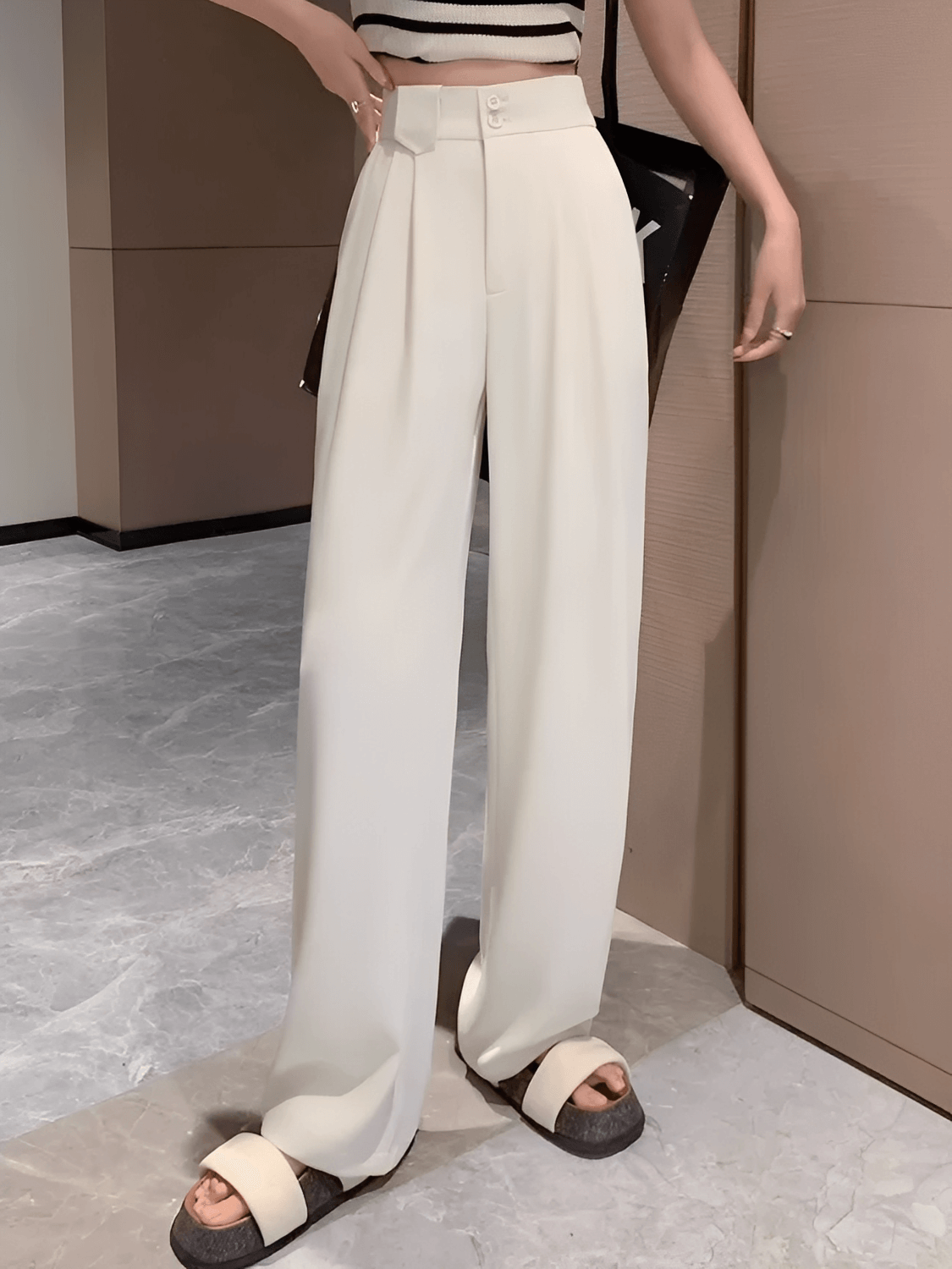 Calça Alfaiataria Wide Leg Cintura Alta com Lenço Removível – Amara