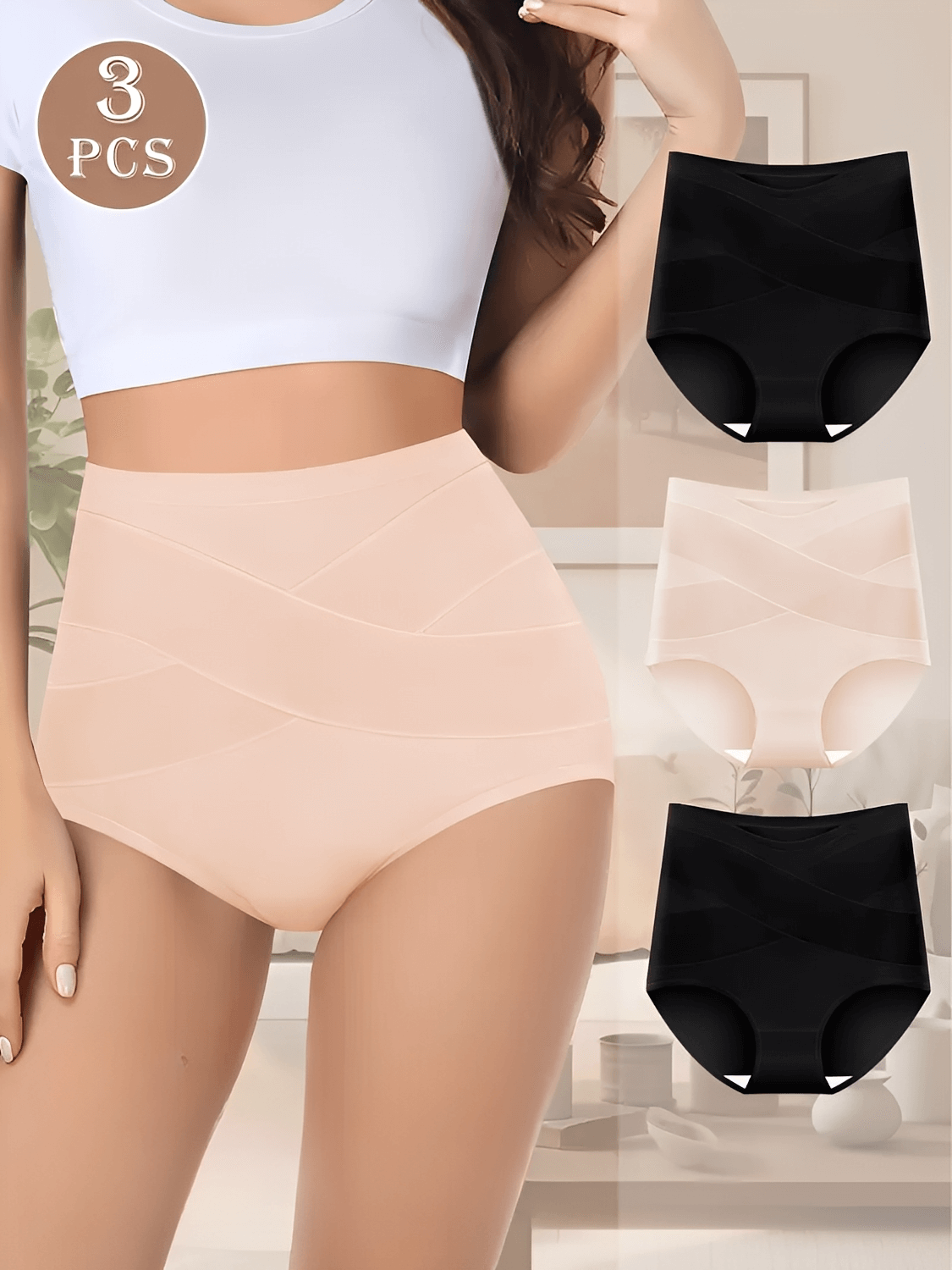 Kit 3 Calcinhas Modeladoras Cintura Alta em Algodão - Adalia