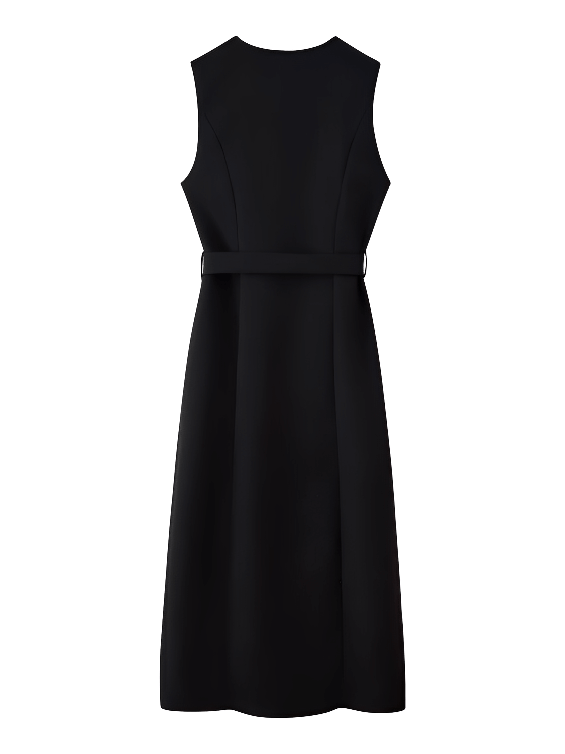 Vestido Feminino Midi Sem Mangas com Botões Forrados Cinto Decorativo e Fenda Sofisticada – Selena