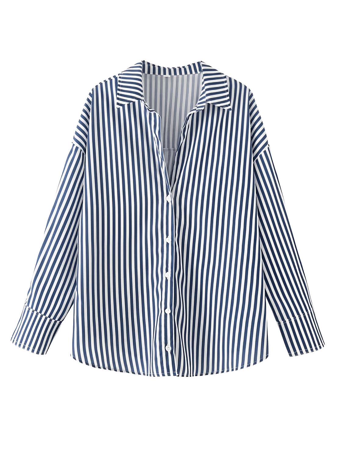 Camisa Feminina Listrada com Gola Clássica Estruturada e Botões Frontais – Glória