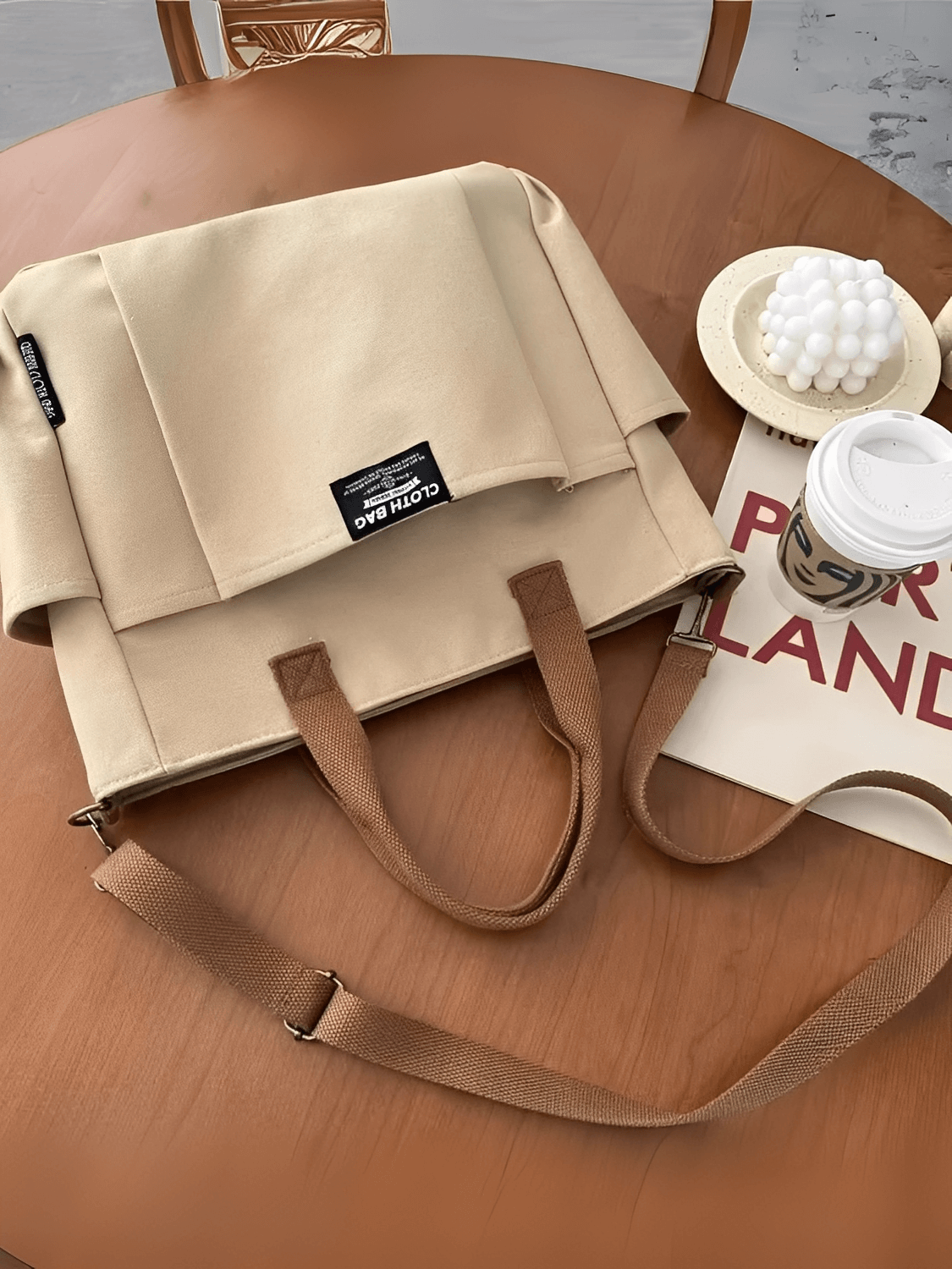 Bolsa Feminina Grande em Lona com Alça Ajustável Removível Bolsos e Compartimento Interno - Rania
