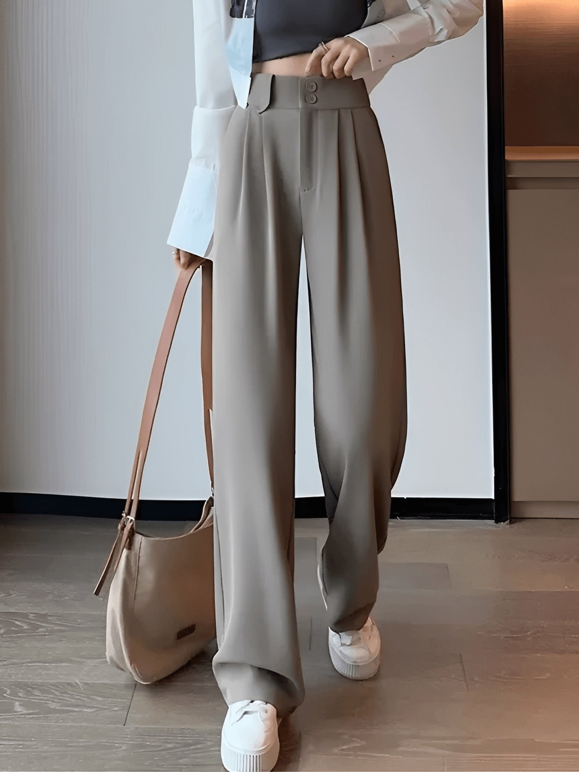 Calça Alfaiataria Wide Leg Cintura Alta com Lenço Removível – Amara