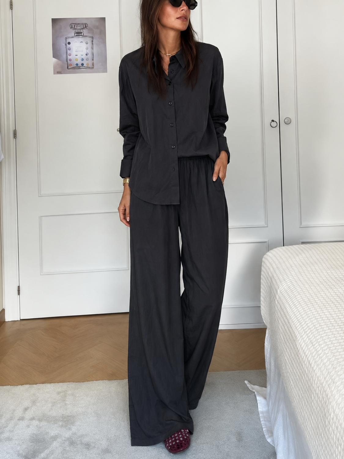 Conjunto com Camisa Levemente Oversized e Calça Pantalona- Magda
