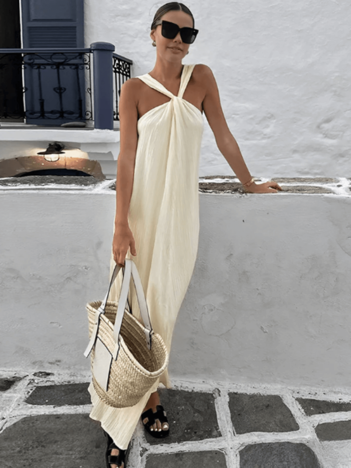 Vestido Feminino Longo em Viscose Texturizado com Alça Torcida Elegante – Renata