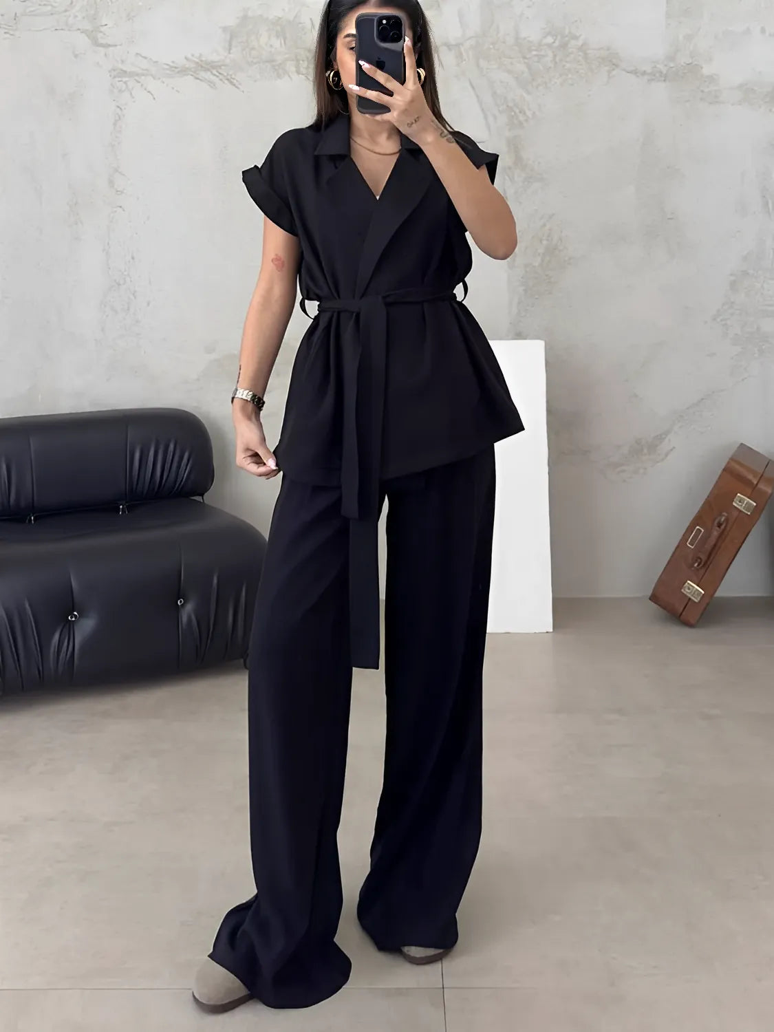 Conjunto Alfaiataria com Blusa de Amarração e Calça Pantalona - Dominique