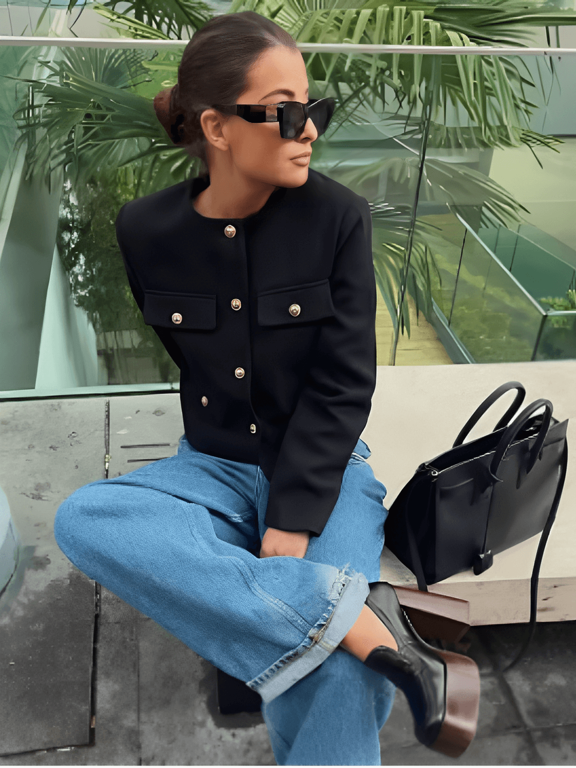 Casaco Tweed com Bolsos Decorativos e Fechamento em Botões - Angelique