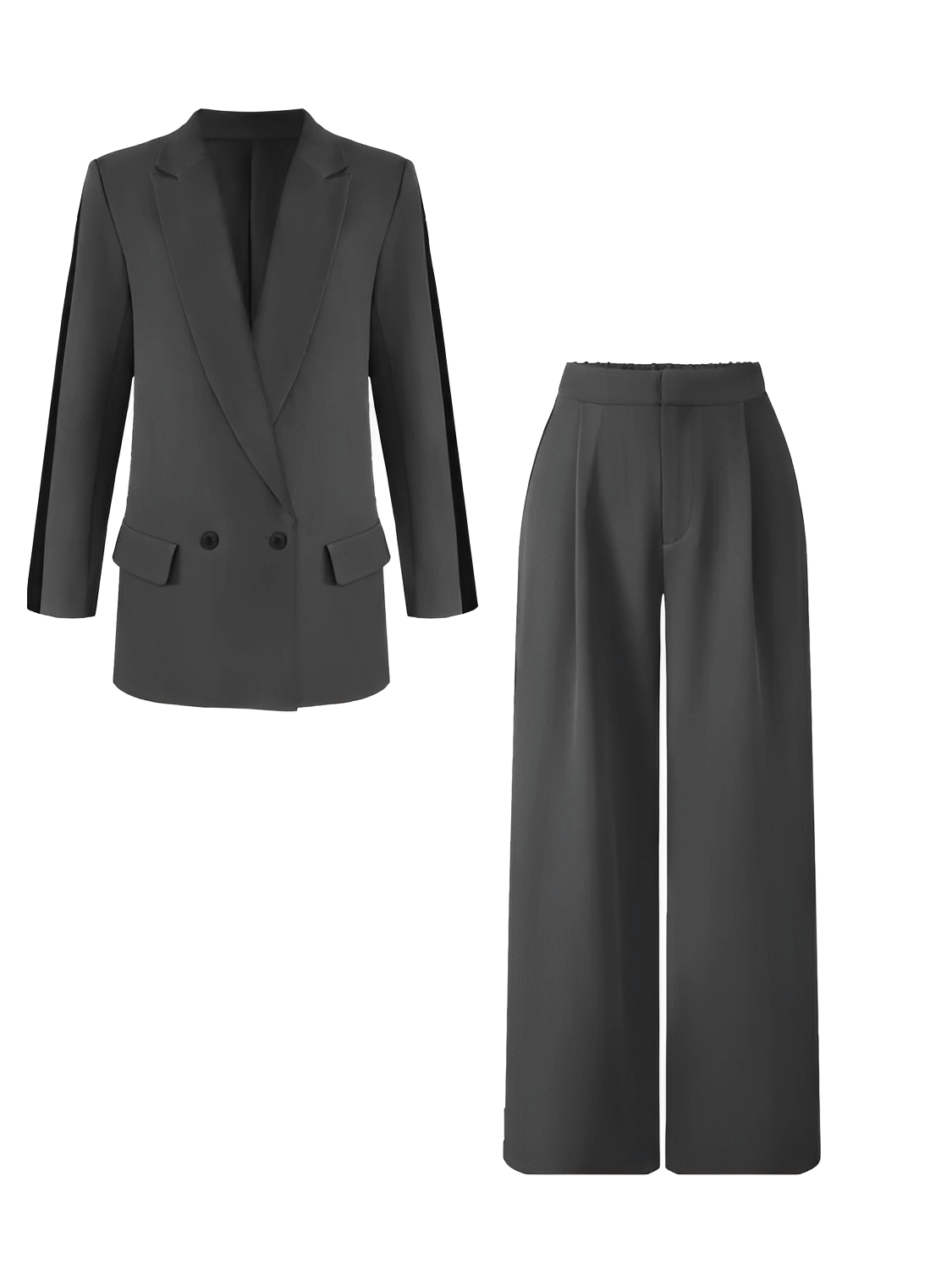 Conjunto Feminino em Alfaiataria com Blazer Oversized Trespassado Calça Pantalona Cintura Elástica e Listra Lateral– Damares