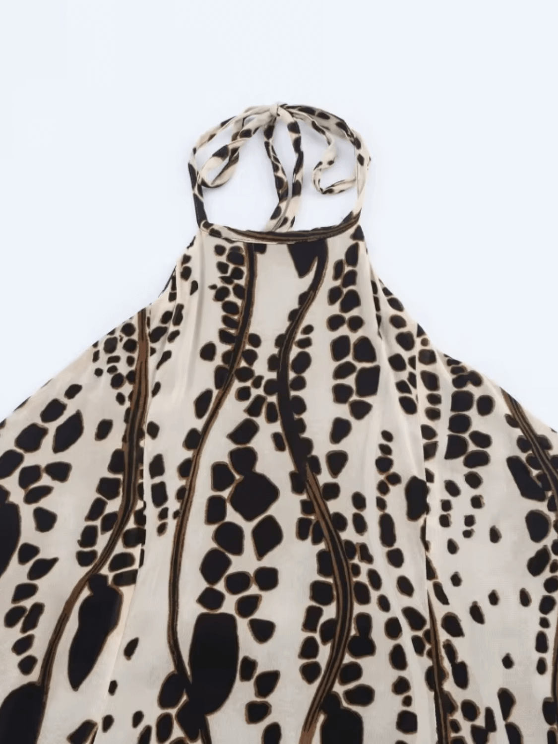 Vestido Feminino Midi em Chiffon com Estampa Animal Print Amarração no Pescoço e Costas Vazadas – Lana