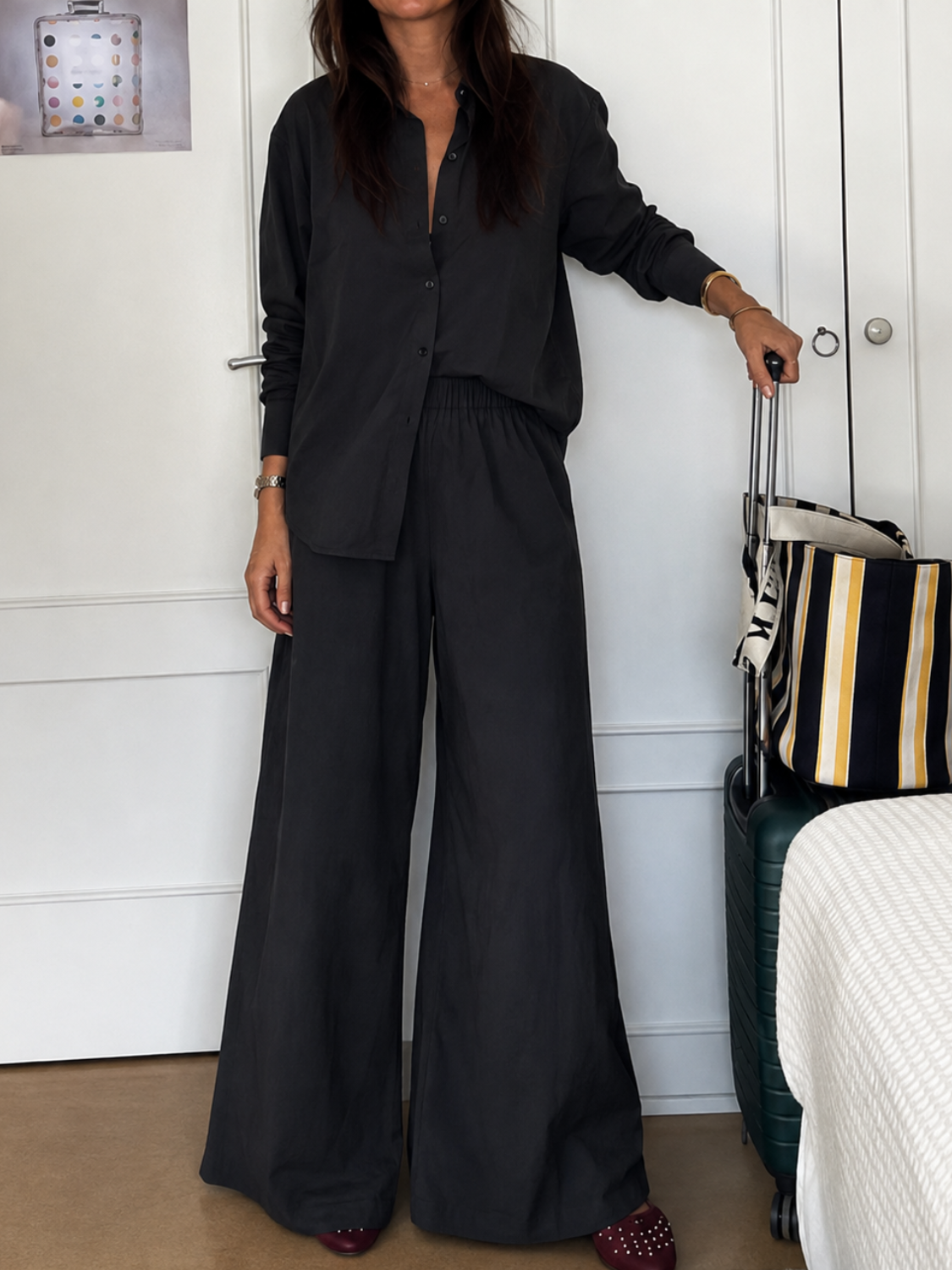 Conjunto com Camisa Levemente Oversized e Calça Pantalona- Magda