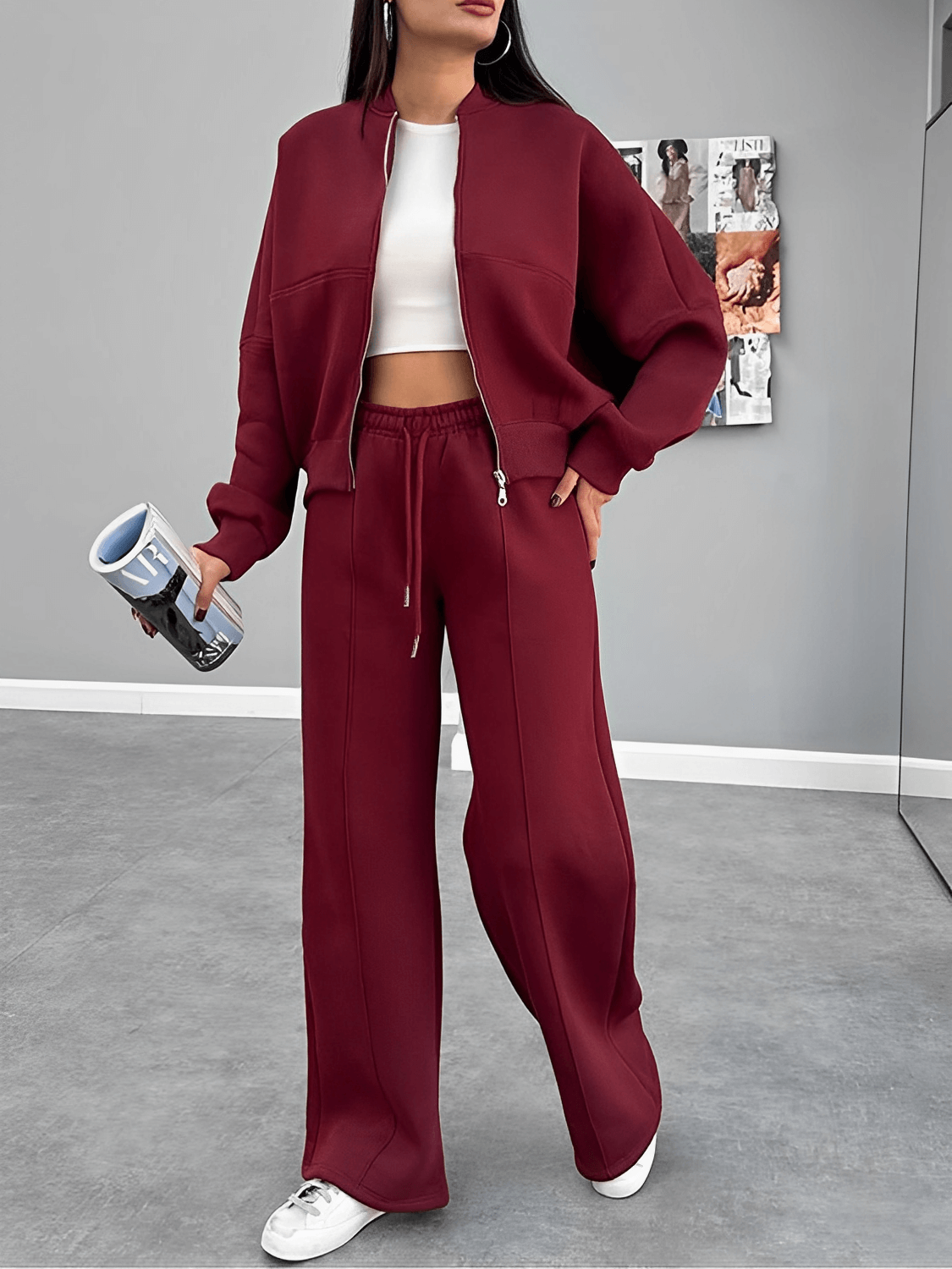 Conjunto Feminino com Jaqueta de Zíper e Calça Reta com Bolsos – Bruna