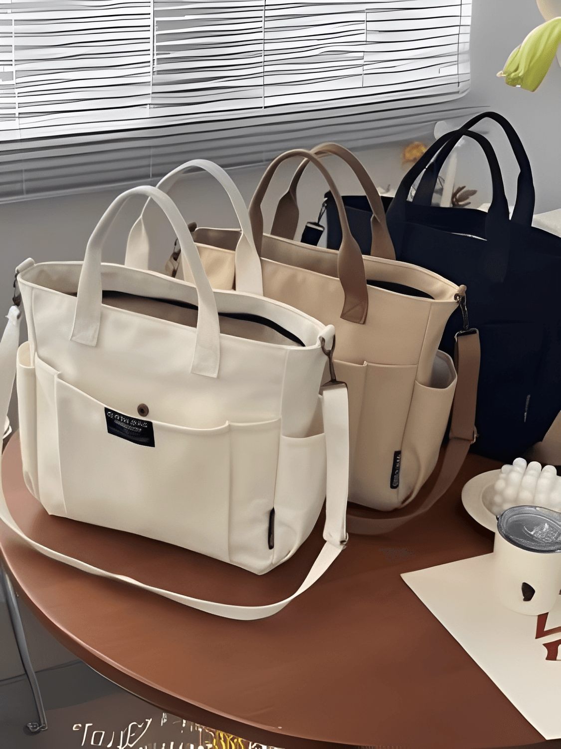 Bolsa Feminina Grande em Lona com Alça Ajustável Removível Bolsos e Compartimento Interno - Rania