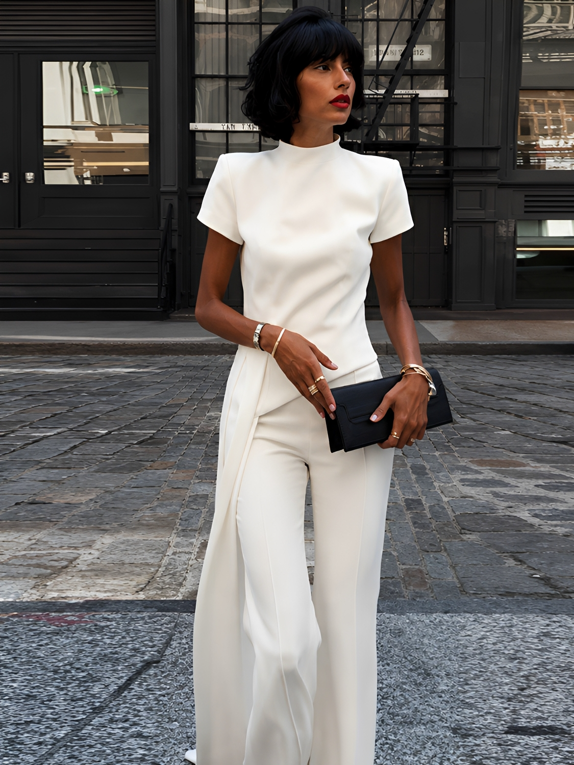 Conjunto em Alfaiataria com Blusa Cauda Longa e Calça Pantalona - Florence