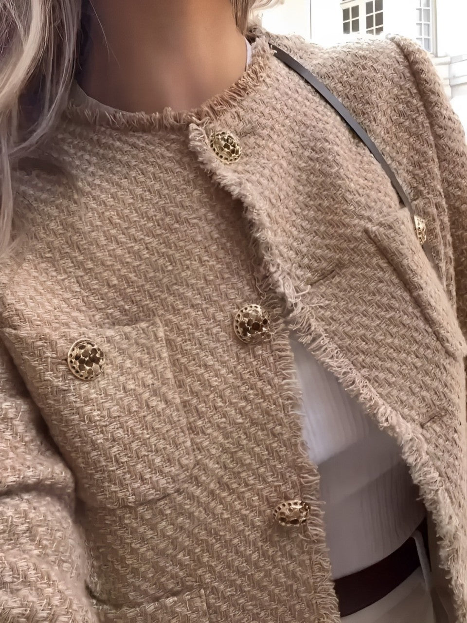 Jaqueta Feminina Tweed Texturizada com Botões e Bolsos - Giorgia