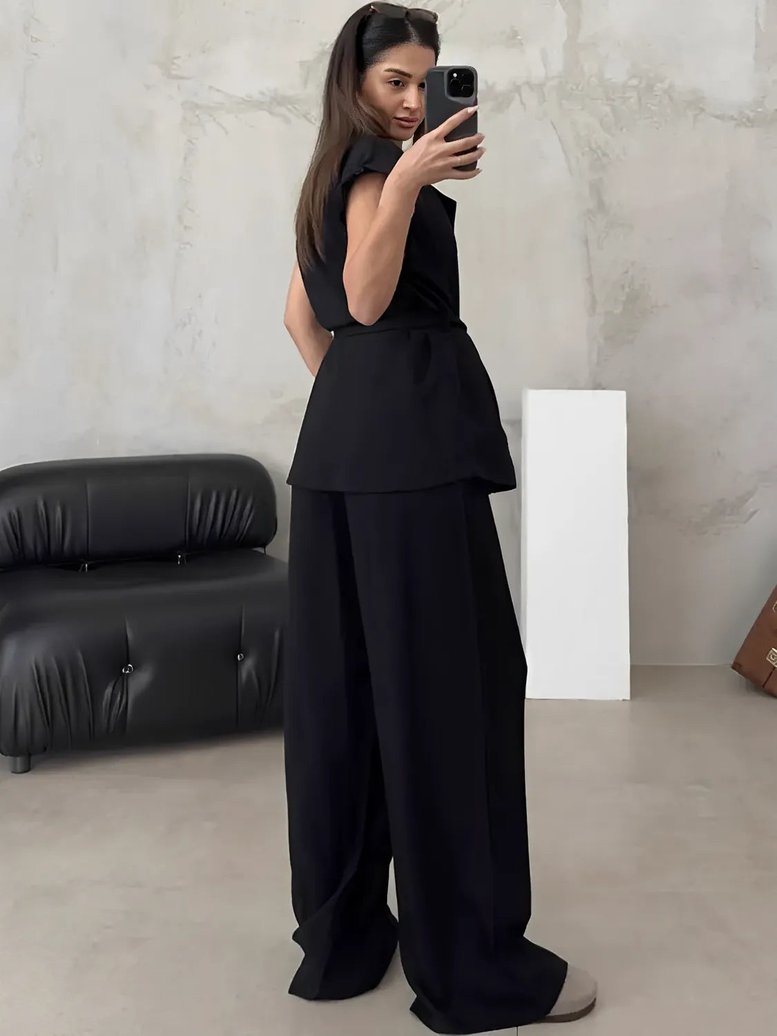 Conjunto Alfaiataria com Blusa de Amarração e Calça Pantalona - Dominique