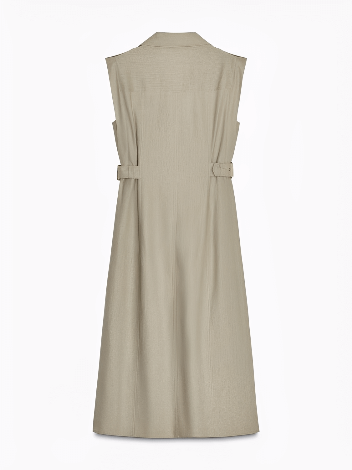 Vestido Feminino Midi Chemise Sem Mangas com Botões Frontais Bolsos Decorativos e Fivelas Laterais – Melina