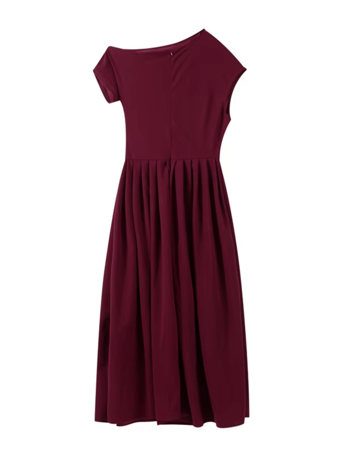 Vestido Feminino Maxi com Ombro Assimétrico e Saia Plissada – Luana