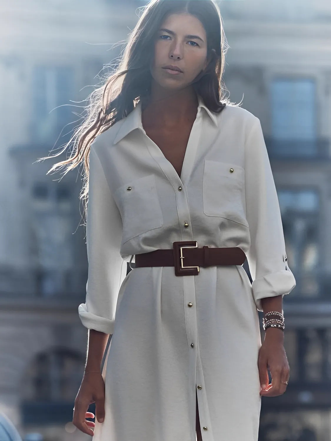 Vestido Chemise com Decote em V e Abertura Frontal em Botões – Alexandra