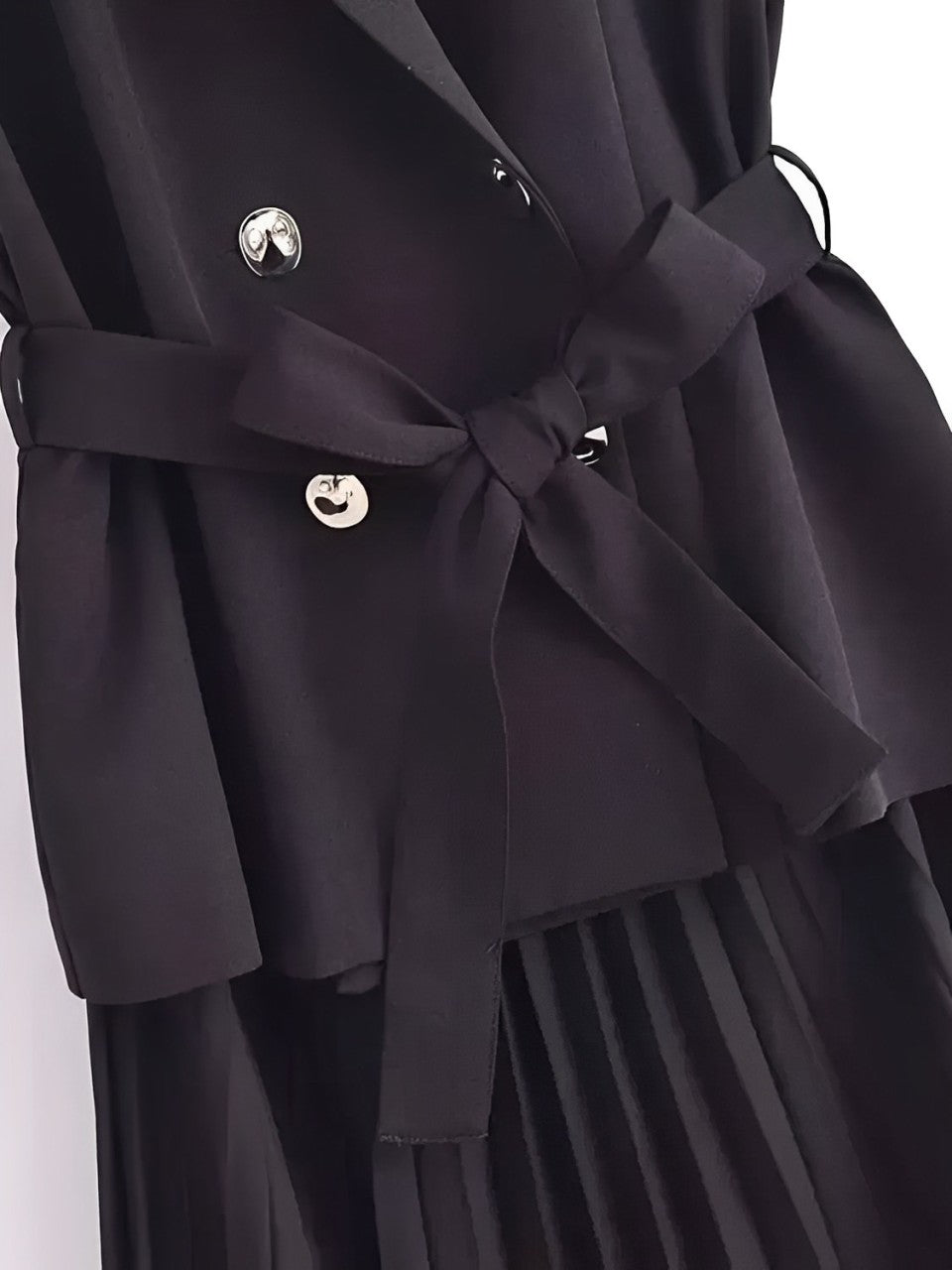 Vestido Midi de Alfaiataria Sem Mangas com Decote V Plissado – Simona