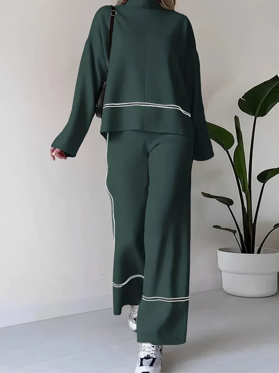 Conjunto de Tricô com Suéter Mullet Gola Alta e Calça Confortável – Kim