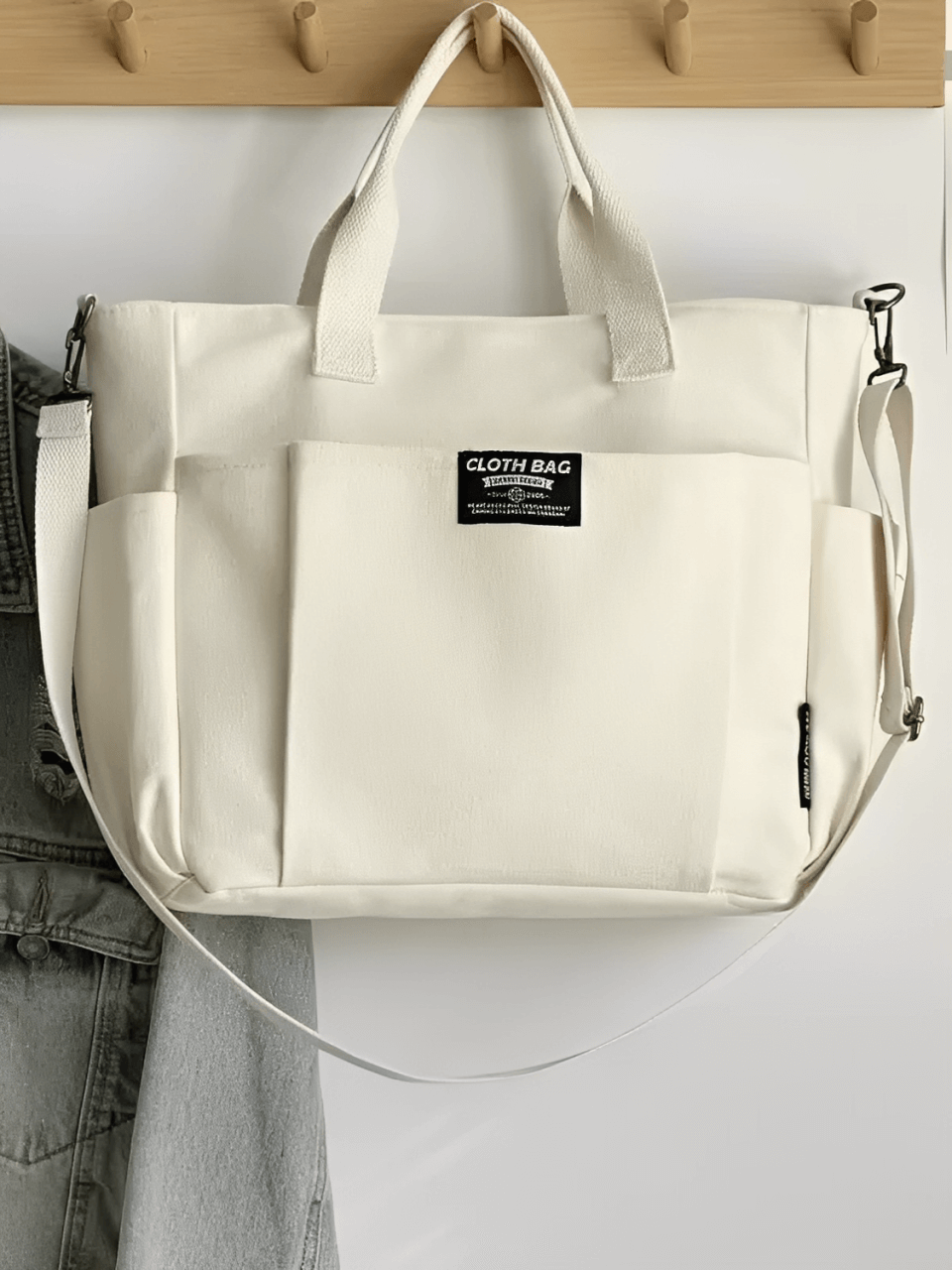 Bolsa Feminina Grande em Lona com Alça Ajustável Removível Bolsos e Compartimento Interno - Rania