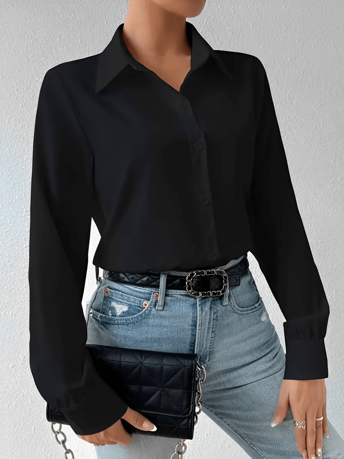 Camisa Body Feminina Estilo Alfaiataria com Punhos Estruturados e Botões – Mercedes