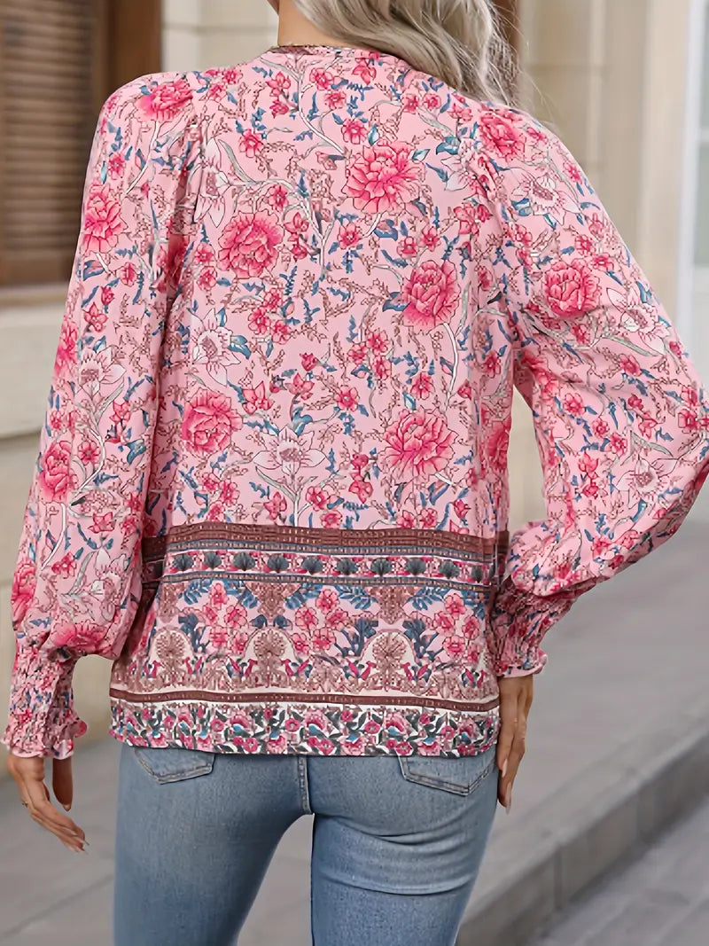 Blusa Feminina Boho Floral com Decote em V - Flora