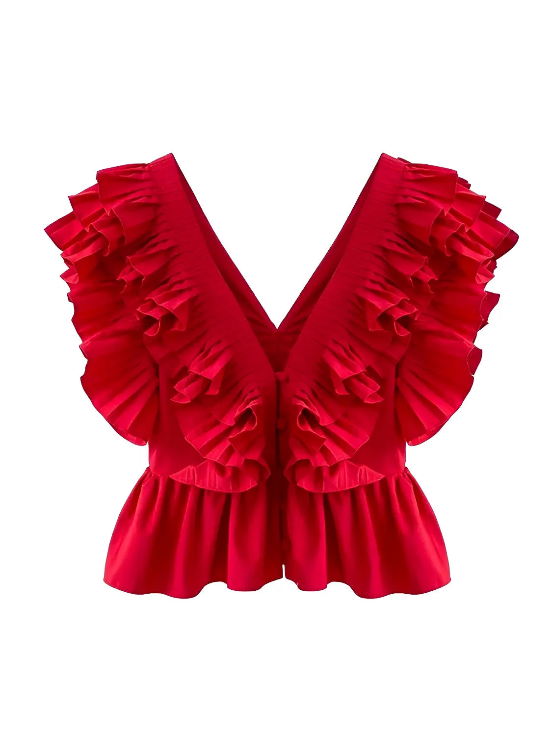 Blusa Feminina com Babados Decote em V com Botões - Isabella