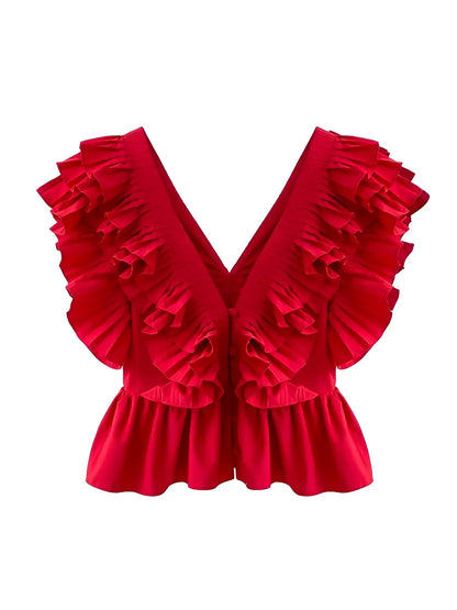 Blusa Feminina com Babados Decote em V com Botões - Isabella