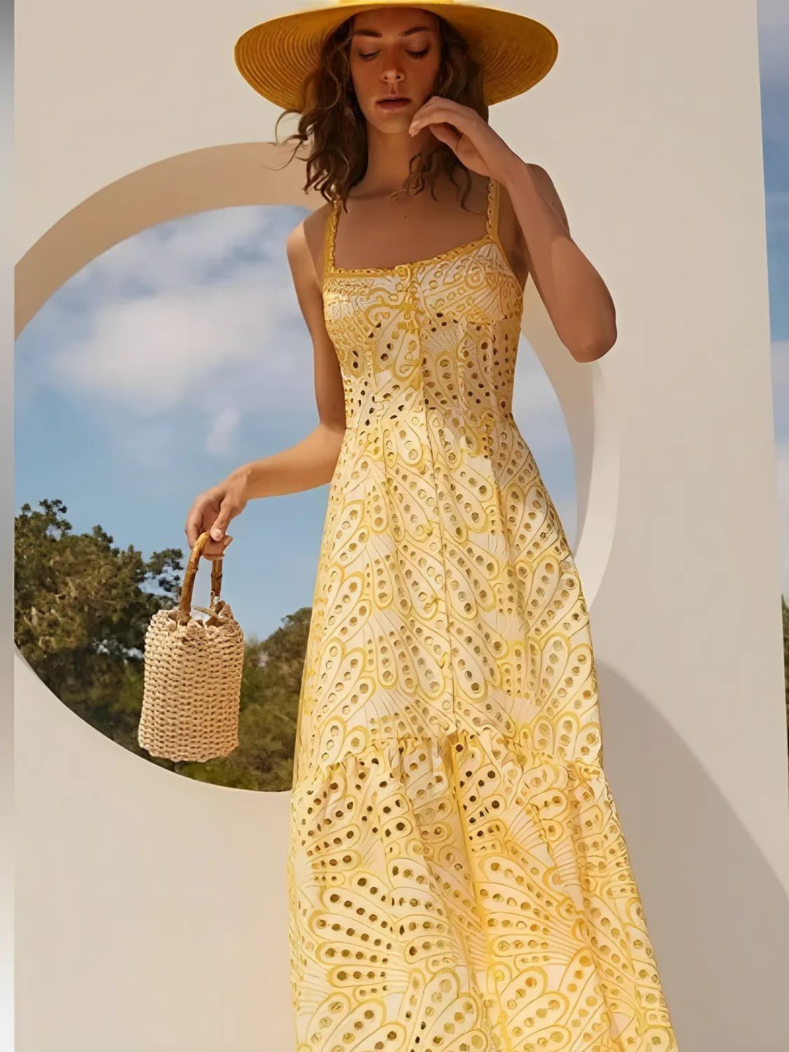 Vestido Midi de Laise com Babados Delicados e Elástico nas Costas – Marina [FRETE FULL]