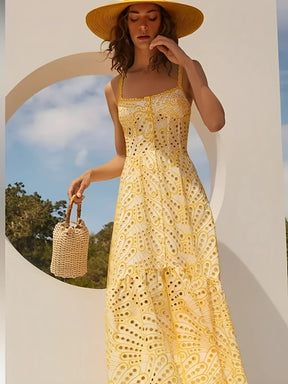 Vestido Midi de Laise com Babados Delicados e Elástico nas Costas – Marina [FRETE FULL]