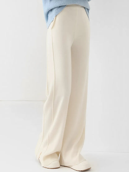 Calça Feminina Pantalona de Lã com Bolsos e Abertura na Barra - Vivian