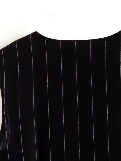 Blusa Feminina Risca de Giz com Botões e Amarração nas Costas - Cecília