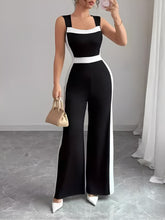Macacão Longo Pantalona com Faixas Laterais e Gola Quadrada – Eliane