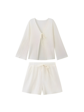Conjunto Texturizado com Camisa de Amarração Frontal e Short Leve - Daisy