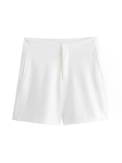 Conjunto Feminino Alfaiataria Blusa com Abotoamento Frontal e Shorts Cintura Alta - Ava