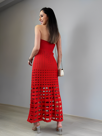 Vestido Feminino Longo de Tricô Tomara que Caia com Modelagem Sereia - Bella