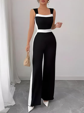 Macacão Longo Pantalona com Faixas Laterais e Gola Quadrada – Eliane