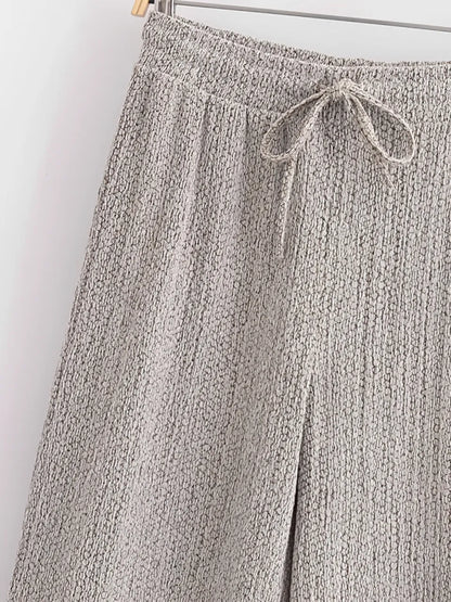 Conjunto Feminino Texturizado Blusa Ombro Caído e Calça Pantalona - Wendy
