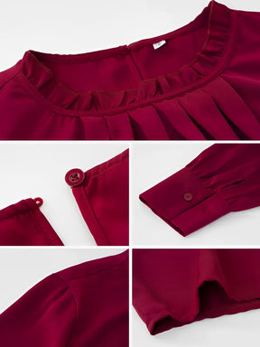 Camisa Franzida com Gola Redonda e Mangas Longas - Angelina