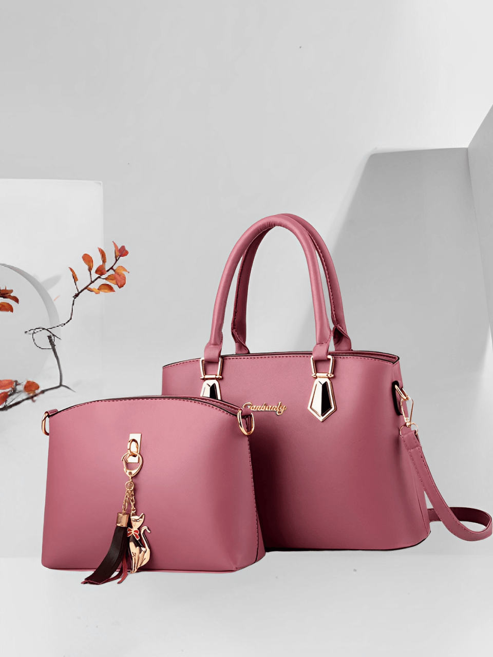 Conjunto de 2 Bolsas Femininas em Couro PU com Alça Transversal – Amber