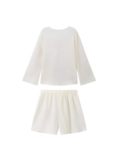 Conjunto Feminino Texturizado com Camisa de Amarração Frontal e Shorts Soltinhos - Daisy