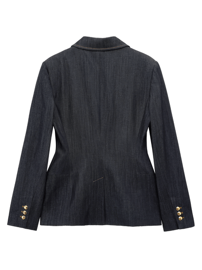 Conjunto Feminino de 3 Peças Jeans com Blazer Acinturado Corset Peplum e Calça Wide Leg Cintura Alta - Kendall